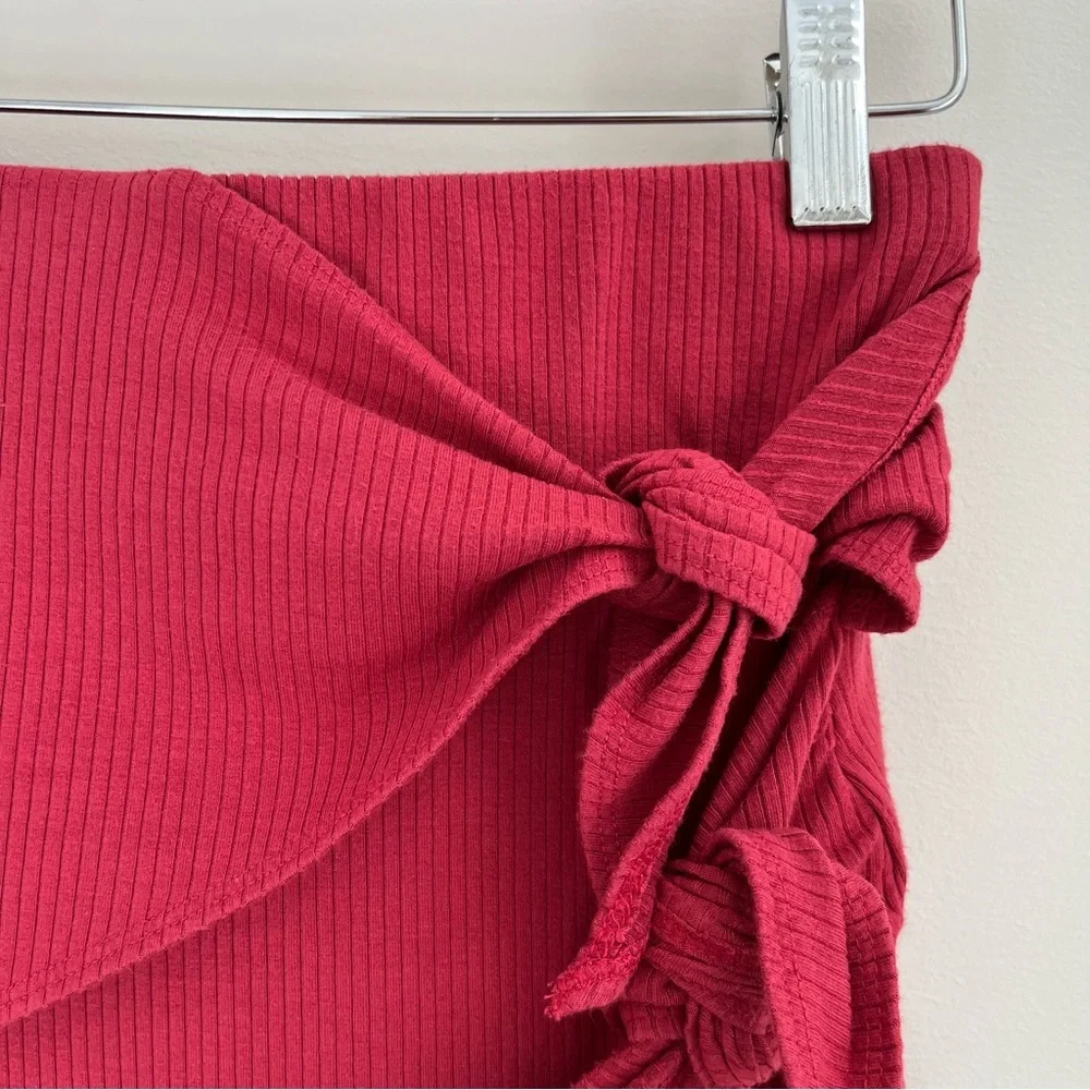 [express] ribbed stretch double tie knot wrap mini skirt red S
